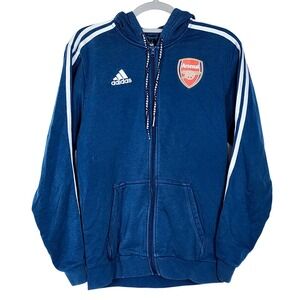 Adidas Arsenal FC Full Zip Hoodie Sweatshirt Three Stripe Blue Mens Small
